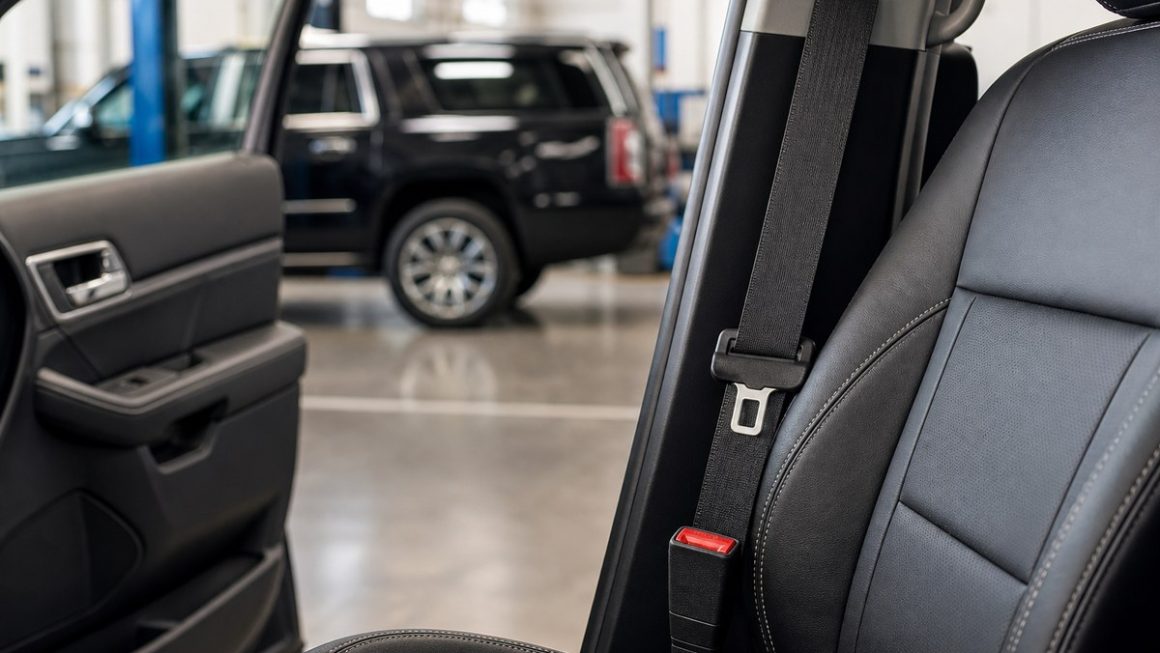 Ford Expedition SUV seat belt inspection for a safety recall