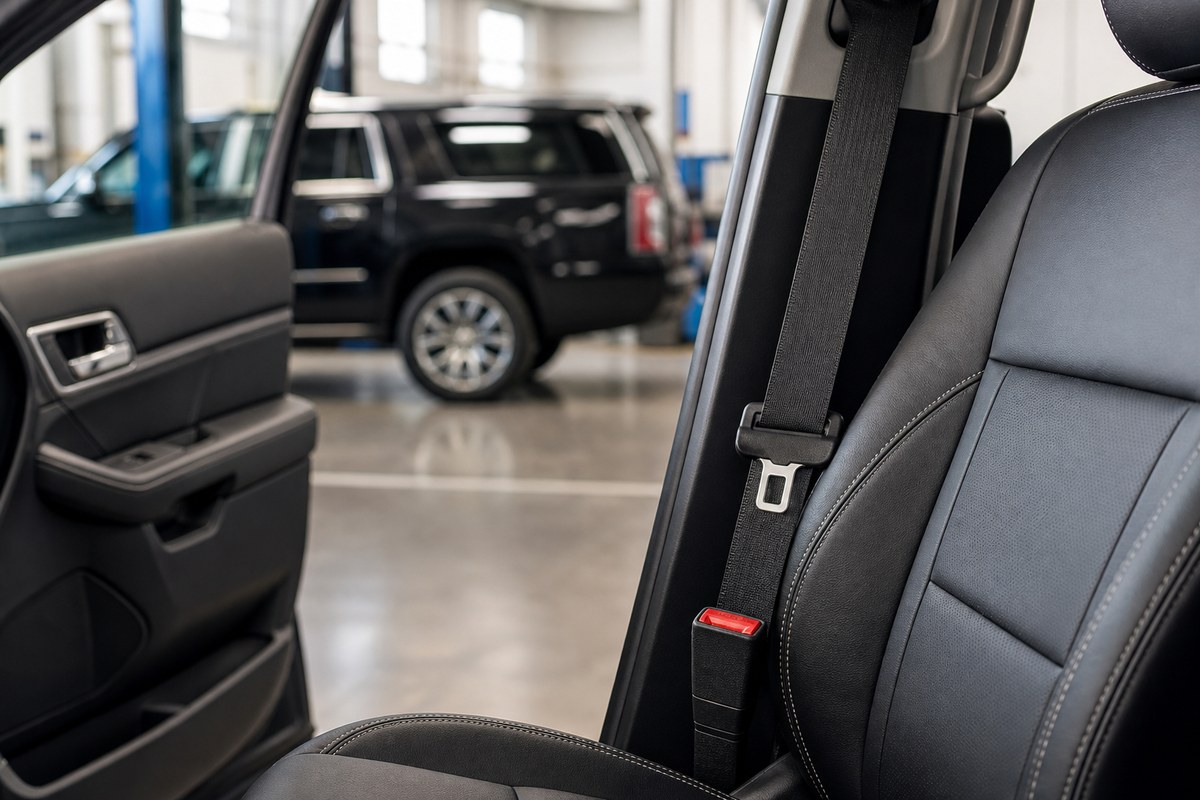 Ford Expedition SUV seat belt inspection for a safety recall