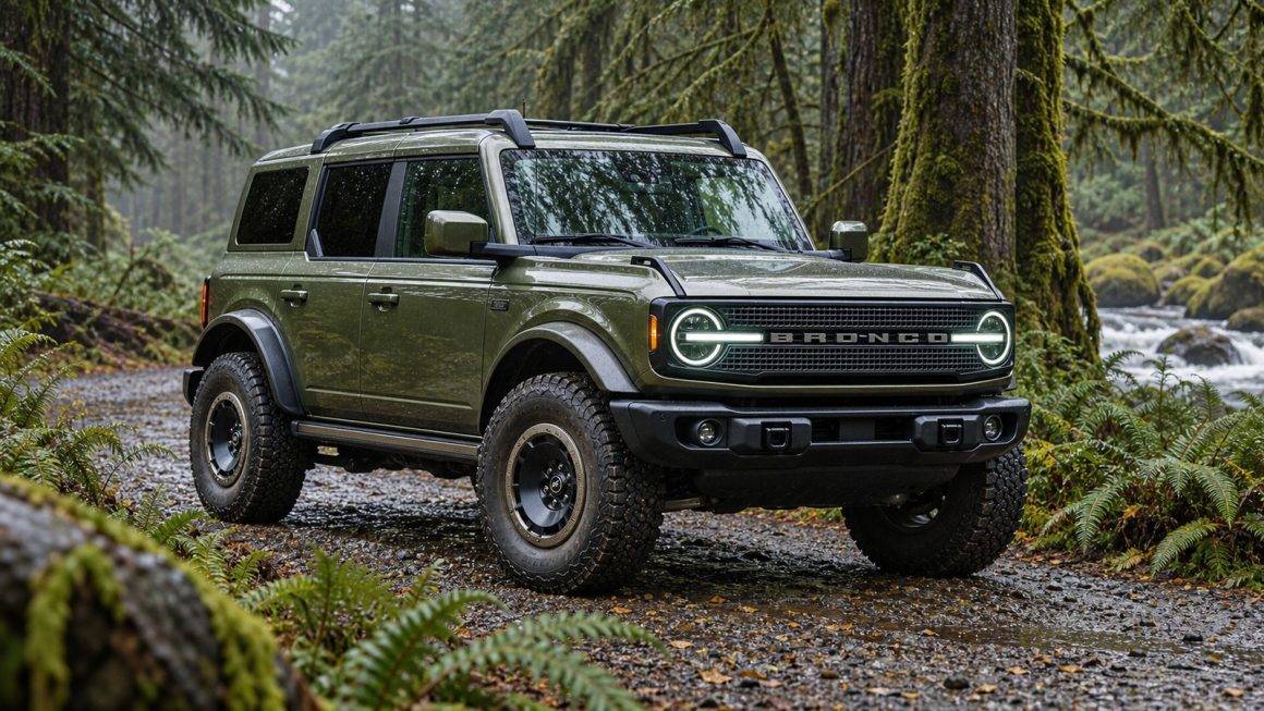 Ford Bronco Filson edition beside a forest trail